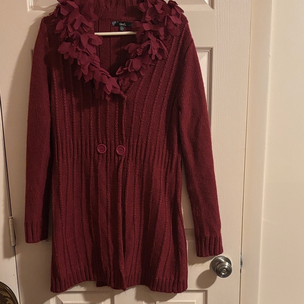 Apt. 9 Women's Maroon Cardigan with Leafy Collar